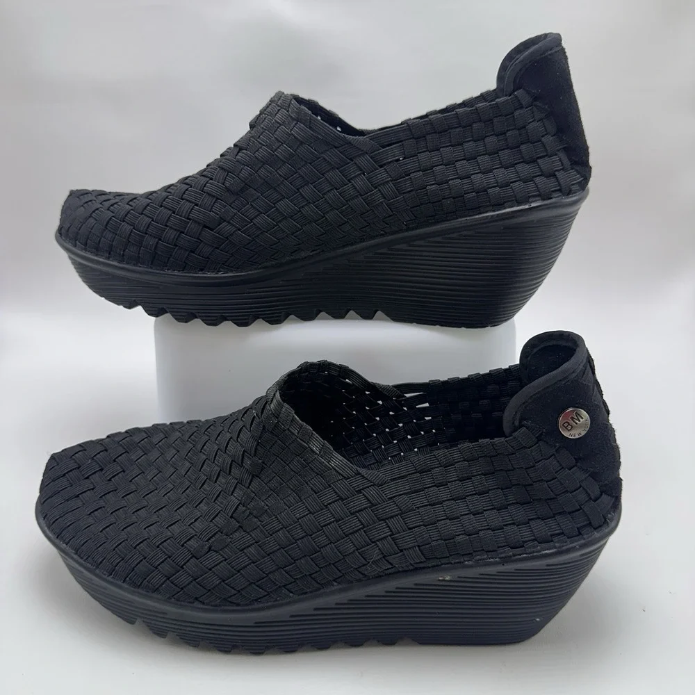 Bernie‎ Mev Gem Black Woven Basket Weave Wedge Platform Shoes Sz 41 US 10-10.5